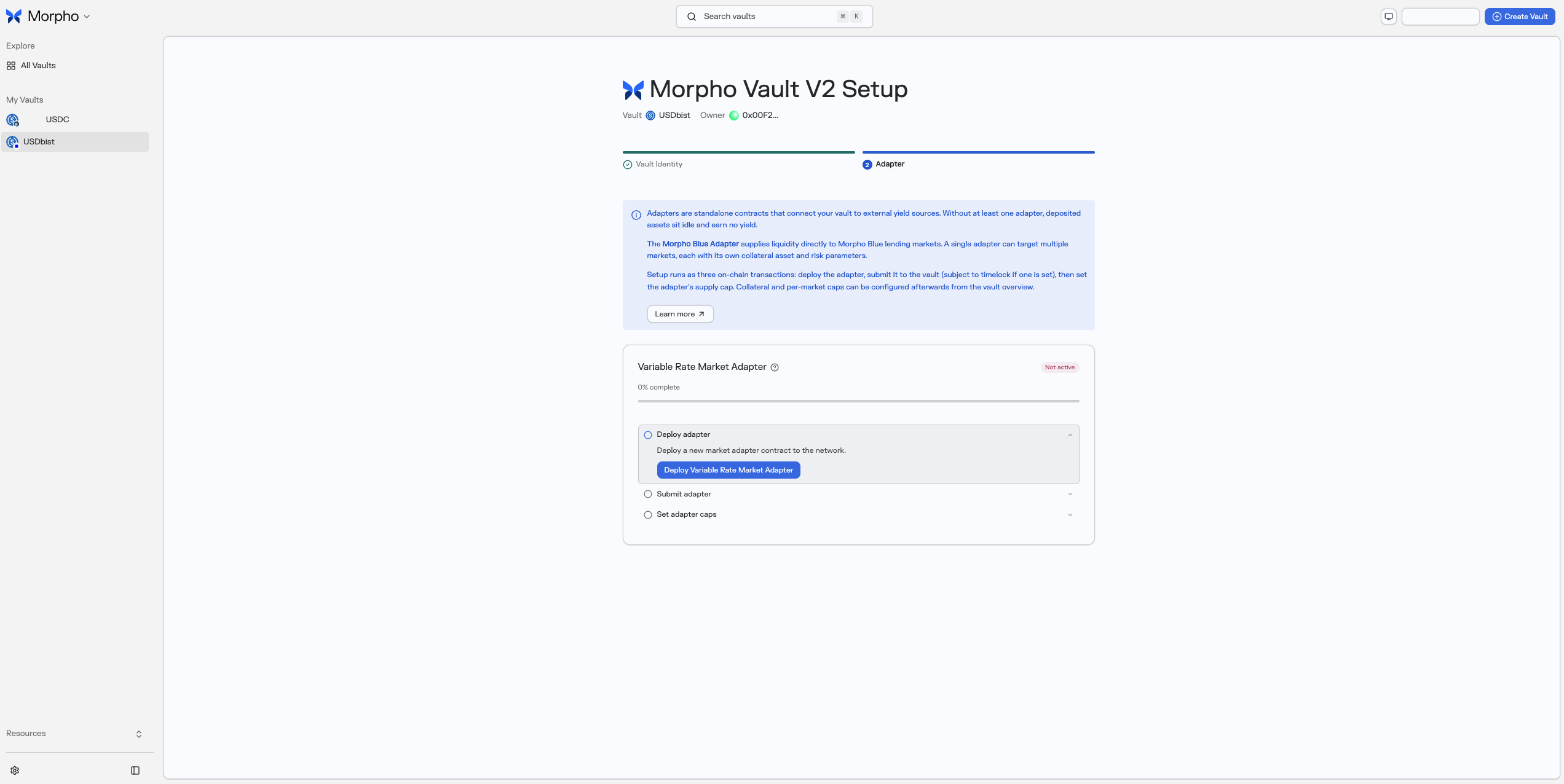The Curator App V2 prompting to set up a first adapter