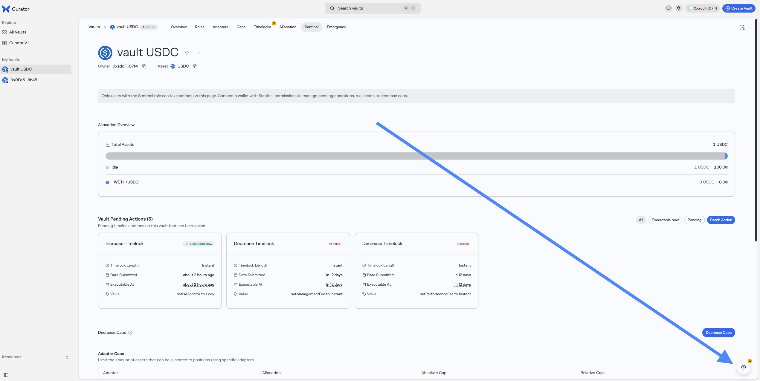 Select pending changes and revoke it as Sentinel