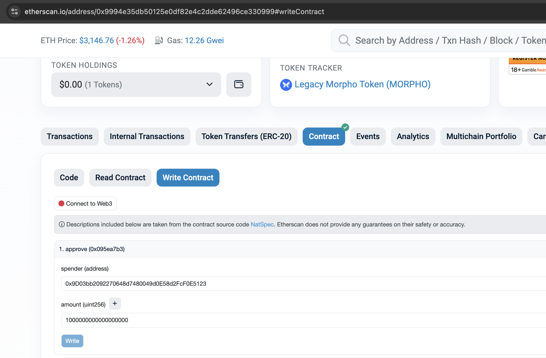 Morpho Etherscan wrapping step 1